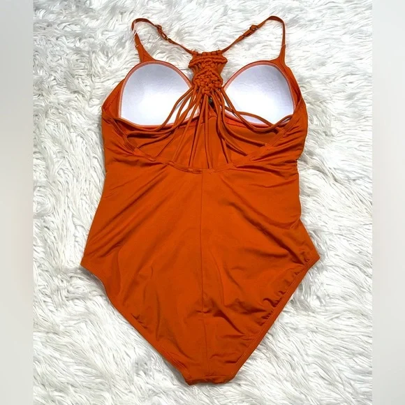 Hilor Macrame Back Shirred Halter One Piece Tummy Control Swimsuits Swimwear - Picture 4 of 12